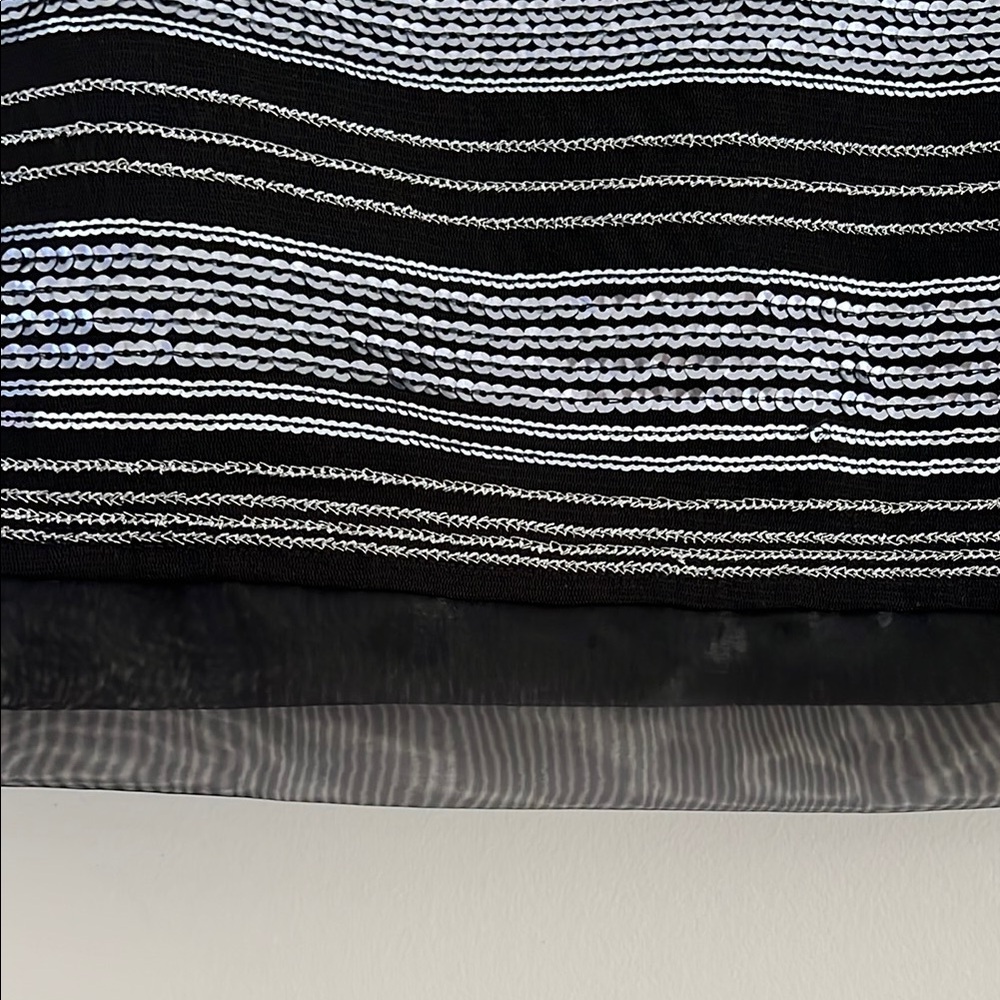 Express Sequin Striped Mini Skirt Black Silver 12 NWT - Picture 6 of 10